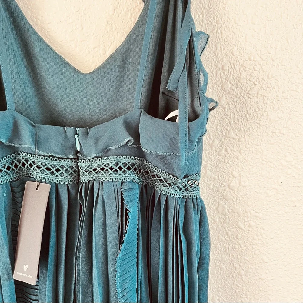 Lulu’s Emerald Green Tie-Strap Pleated Midi Dress Emerald Green XS - Picture 14 of 16